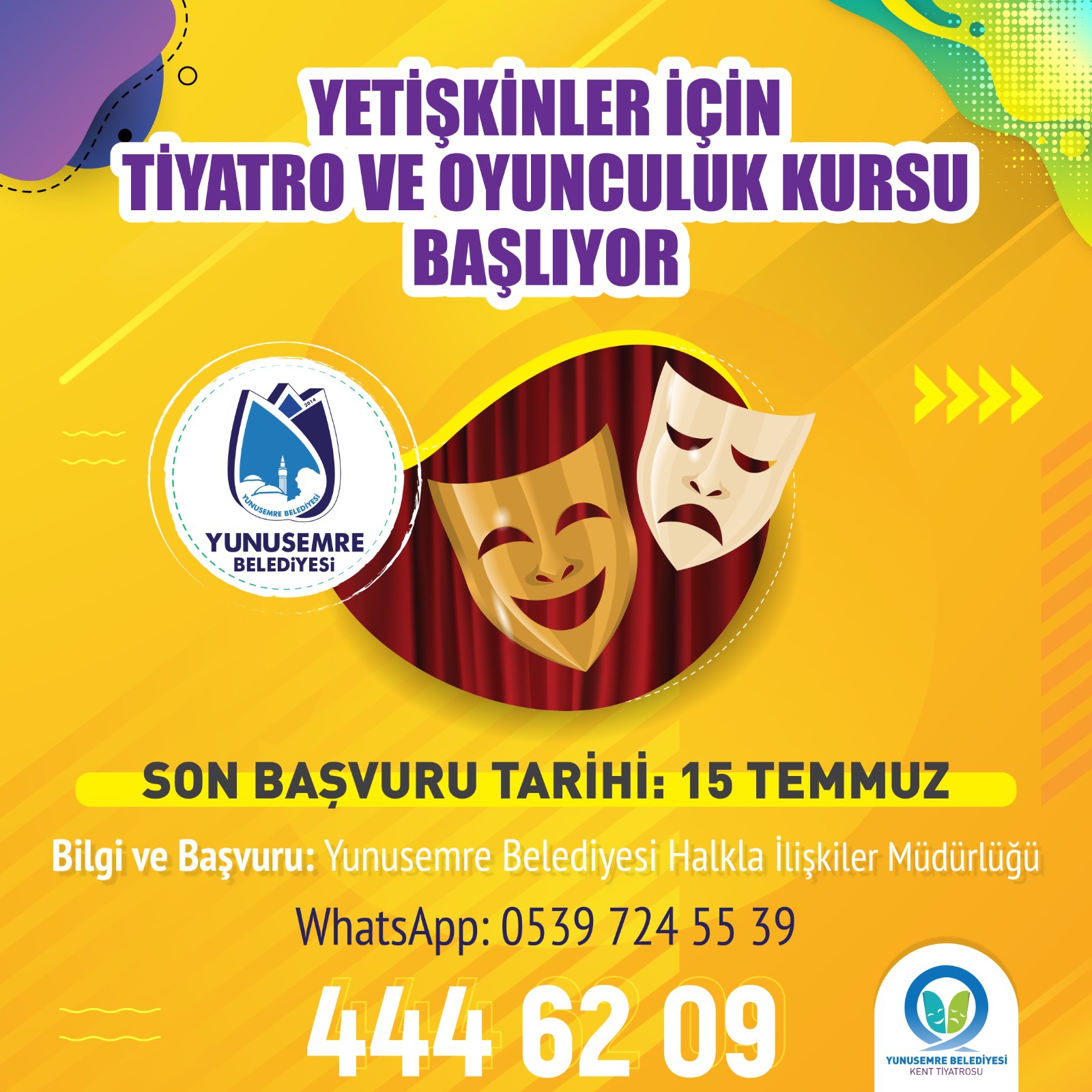 YUNUSEMRE BELEDİYESİ KENT TİYATROSU KURSLARI BAŞLIYOR